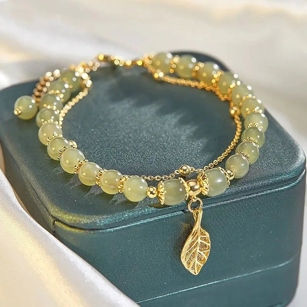 Green Jade Leaf Adjustable Bracelet | Natural Stone-Nora Luxe