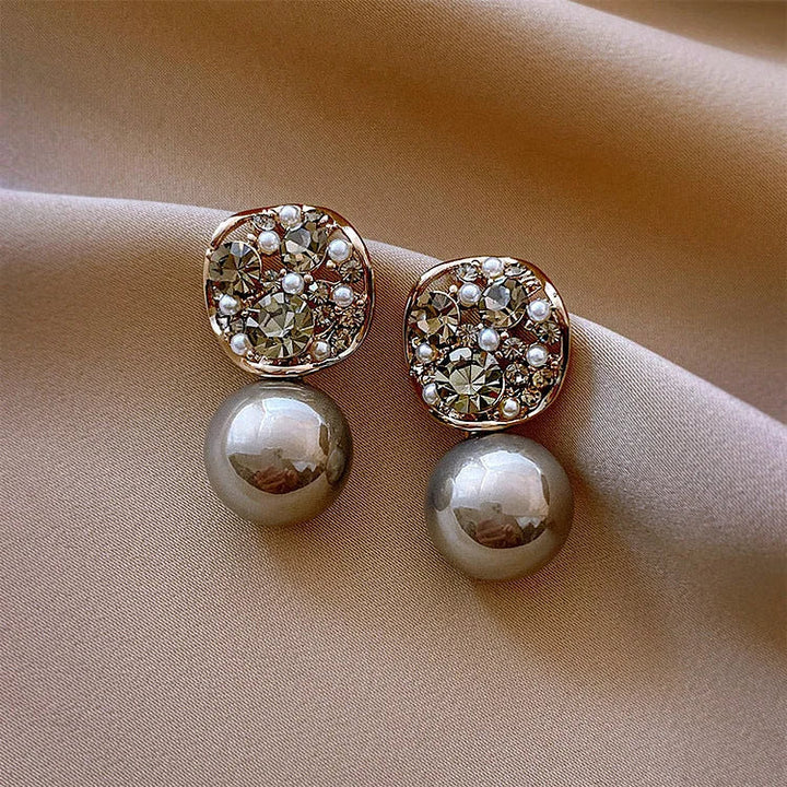 Grey/Taupe Luxury Crystal Pearl Earrings - Eloria-Grey-Nora Luxe