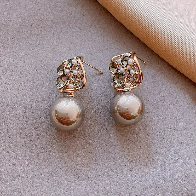 Grey/Taupe Luxury Crystal Pearl Earrings - Eloria-Taupe-Nora Luxe