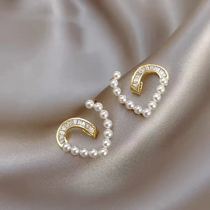 Heart-shaped Earrings with Pearls and Zirconia - Ameline-Nora Luxe