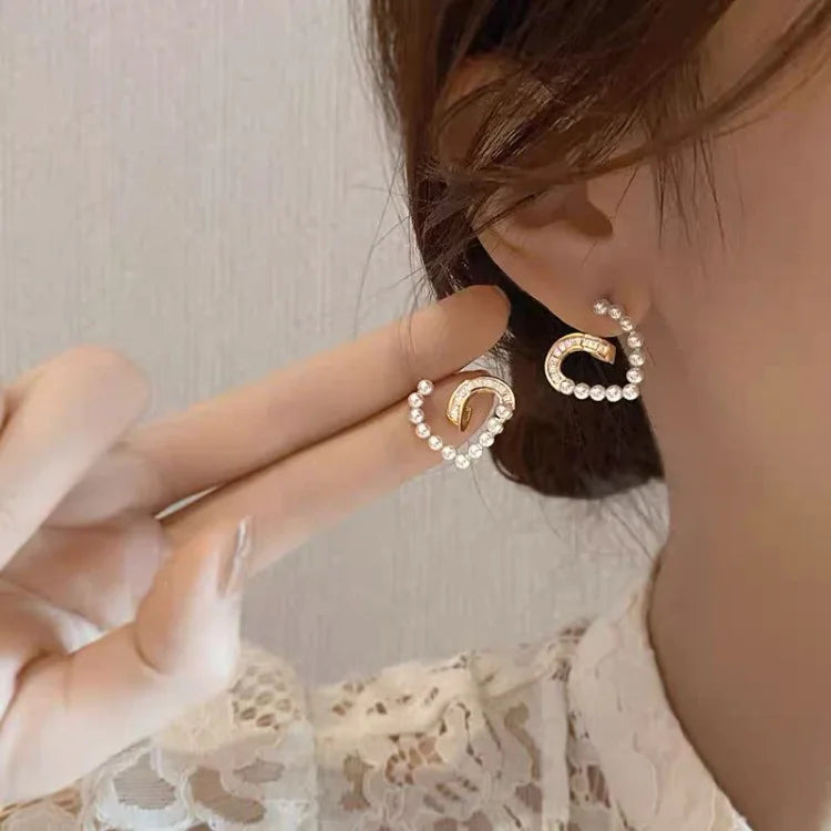 Heart-shaped Earrings with Pearls and Zirconia - Ameline-Nora Luxe