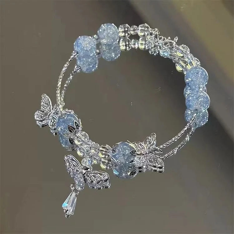 Heavenly Blue Butterfly Bracelet with Floral Pattern - Lilac-Nora Luxe