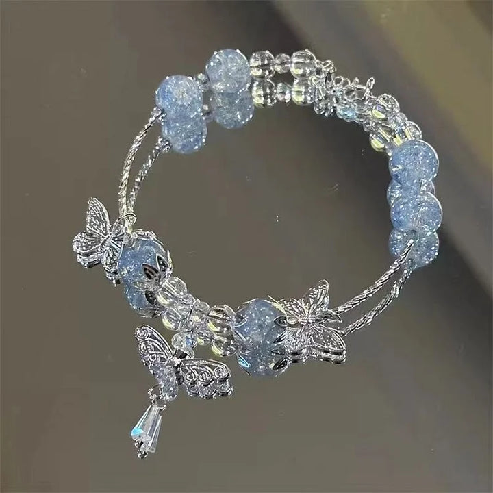 Heavenly Blue Butterfly Bracelet with Floral Pattern - Lilac-Nora Luxe
