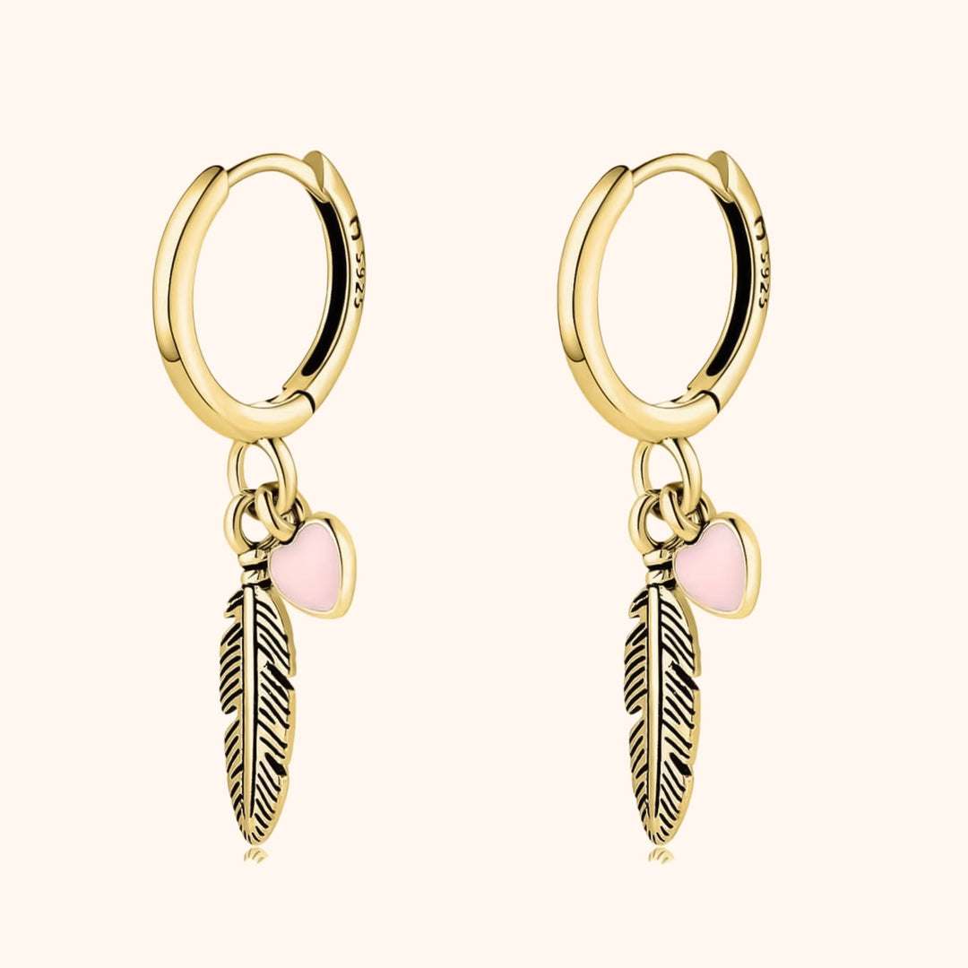 Hoop earrings with Loving Feather and Heart - Althea-Gold-Nora Luxe