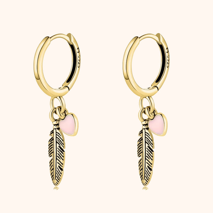 Hoop earrings with Loving Feather and Heart - Althea-Gold-Nora Luxe