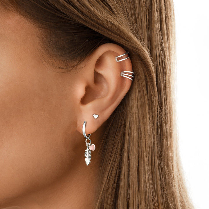 Hoop earrings with Loving Feather and Heart - Althea-Silver-Nora Luxe