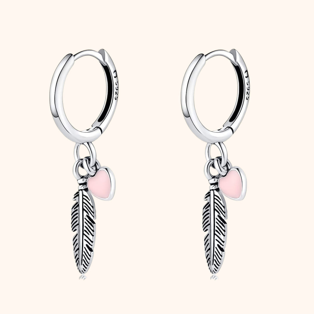 Hoop earrings with Loving Feather and Heart - Althea-Silver-Nora Luxe