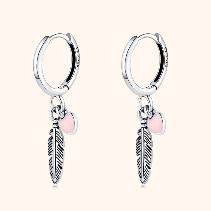 Hoop earrings with Loving Feather and Heart - Althea-Silver-Nora Luxe