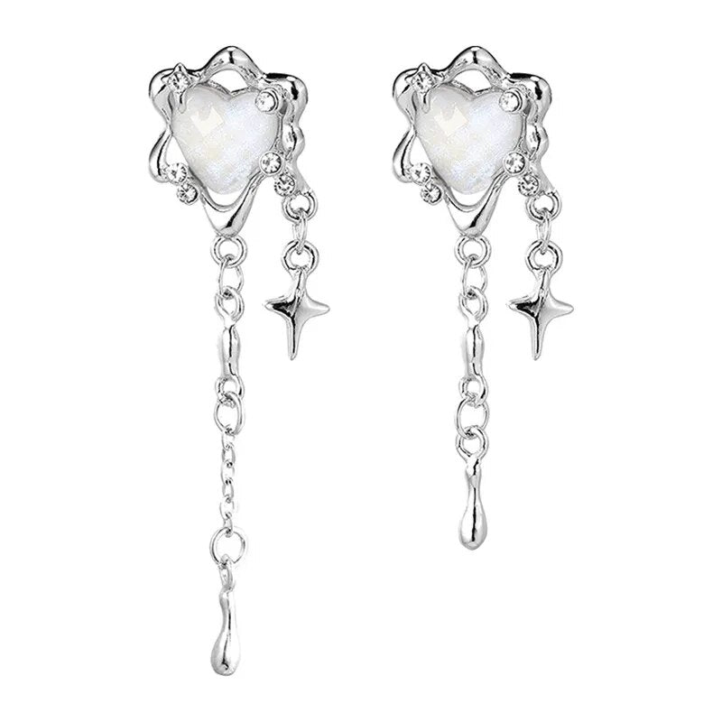 Irregular Heart Tassel Star Earrings - Unique Women's Jewellery-Nora Luxe