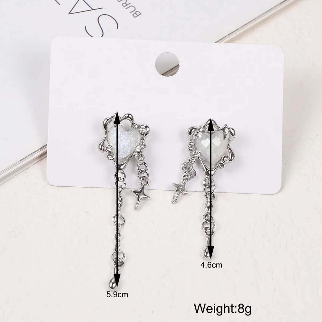 Irregular Heart Tassel Star Earrings - Unique Women's Jewellery-Nora Luxe