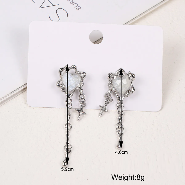 Irregular Heart Tassel Star Earrings - Unique Women's Jewellery-Nora Luxe