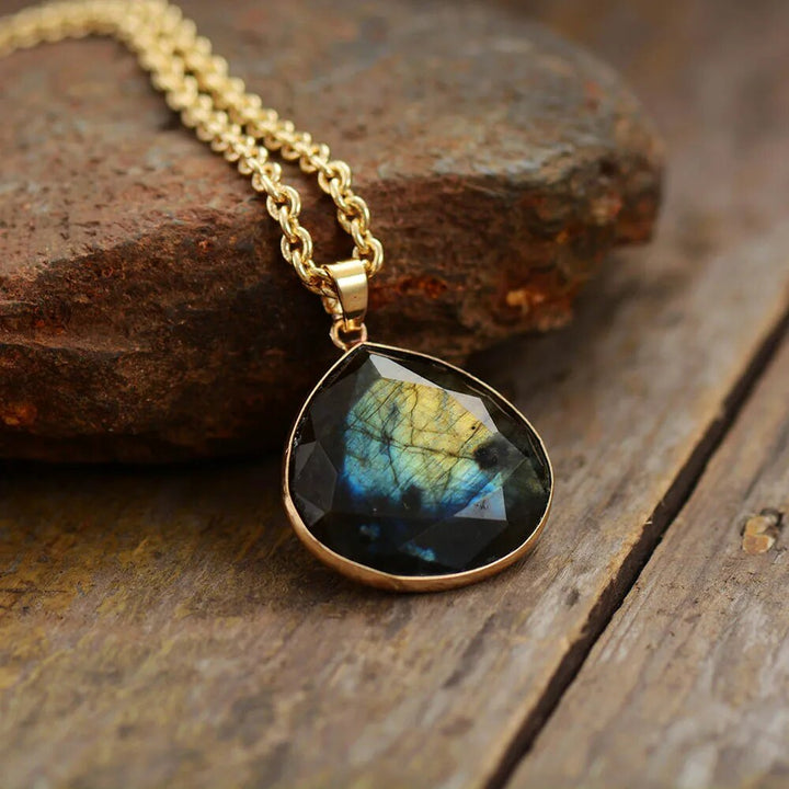Labradorite Drop Necklace with Gold Plating - Elyria-Nora Luxe