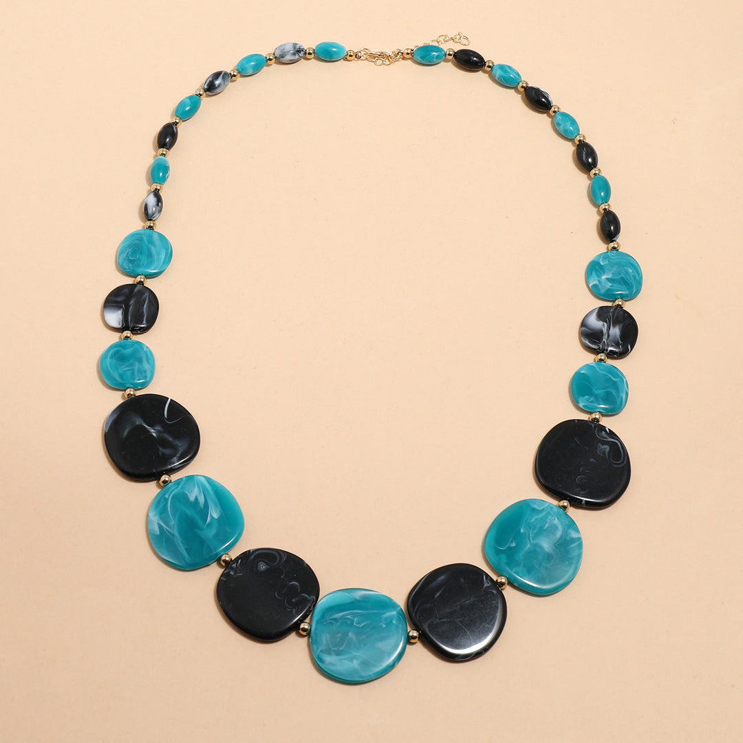 Large Wooden Bead Necklace-BLUE GREEN-Nora Luxe