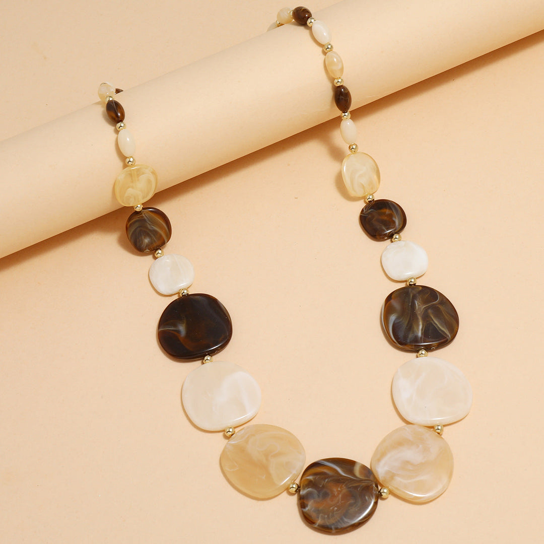 Large Wooden Bead Necklace-BROWN WHITE-Nora Luxe