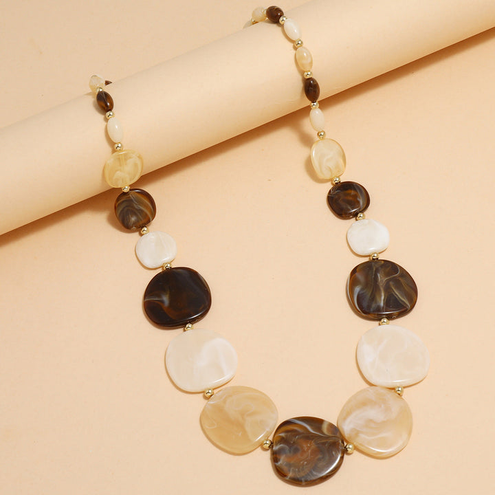 Large Wooden Bead Necklace-BROWN WHITE-Nora Luxe