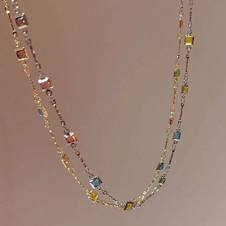 Lovely Gold/Silver Necklace with Colourful Stones - Ivy-Gold-Nora Luxe