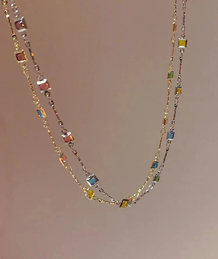 Lovely Gold/Silver Necklace with Colourful Stones - Ivy-Silver-Nora Luxe