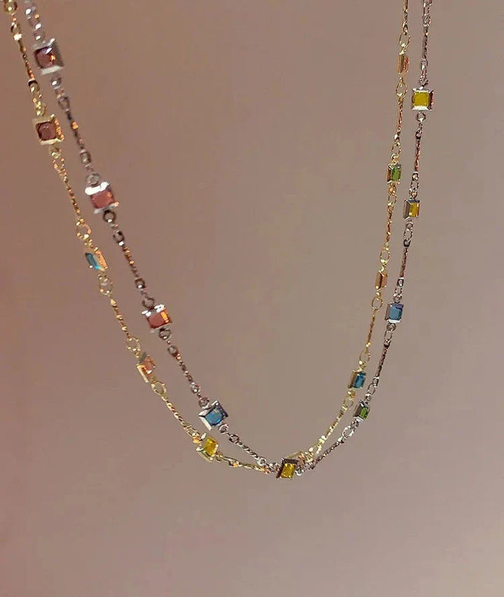 Lovely Gold/Silver Necklace with Colourful Stones - Ivy-Silver-Nora Luxe