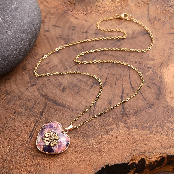 Lucky Clover Stone Necklace – Felina-Blue-Nora Luxe