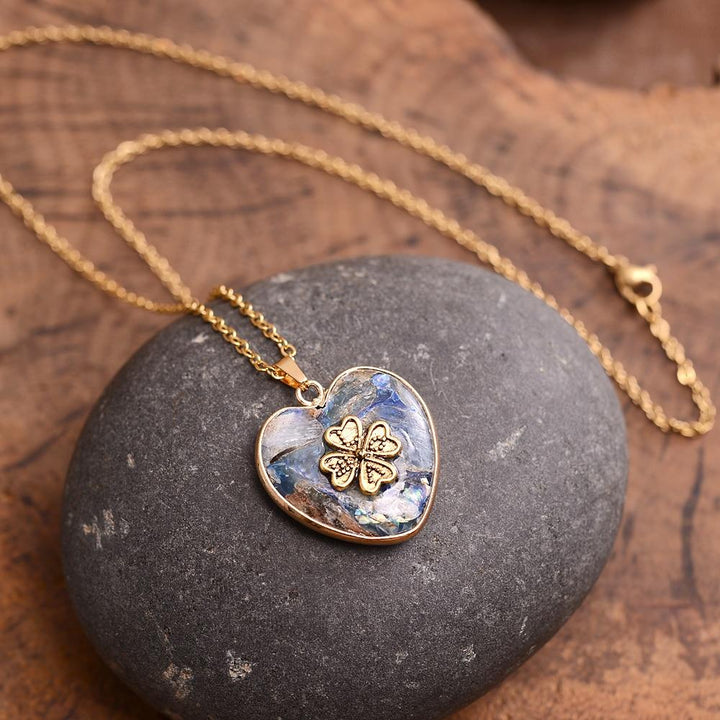 Lucky Clover Stone Necklace – Felina-Blue-Nora Luxe