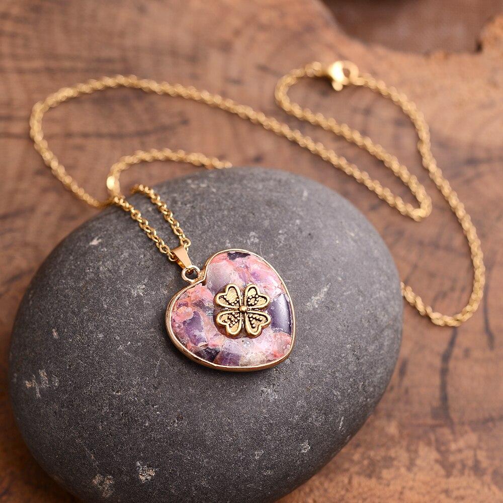 Lucky Clover Stone Necklace – Felina-Pink-Nora Luxe