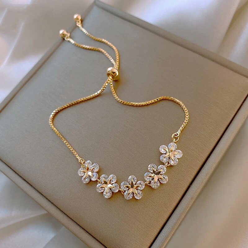 Luxury Gold Crystal Flower Bracelet - Rosalind-Nora Luxe