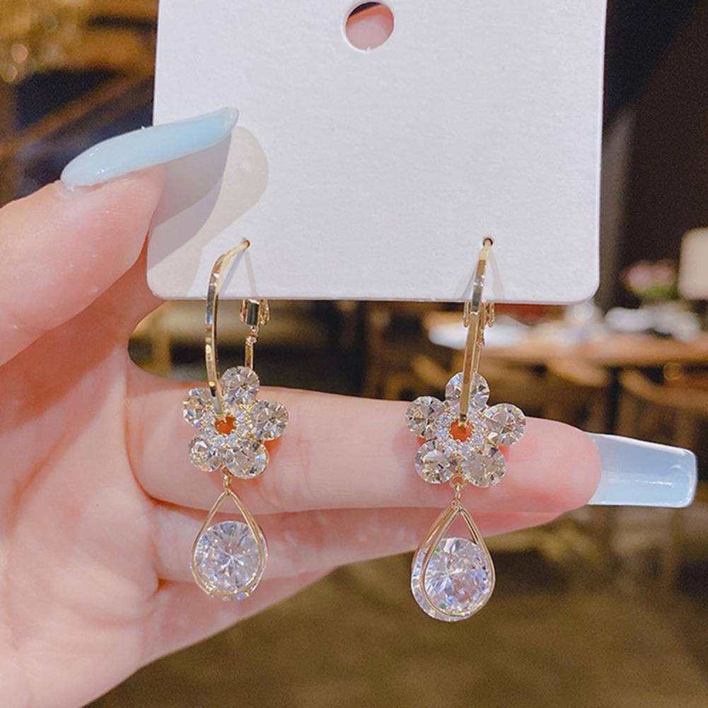 Luxury Hook Earrings with Flower Detail – LunaBloom-White-The Livary