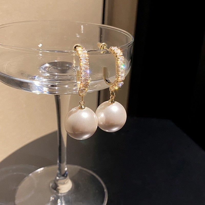 Luxury Pearl Earrings with Zirconia - Delphine-White-Nora Luxe