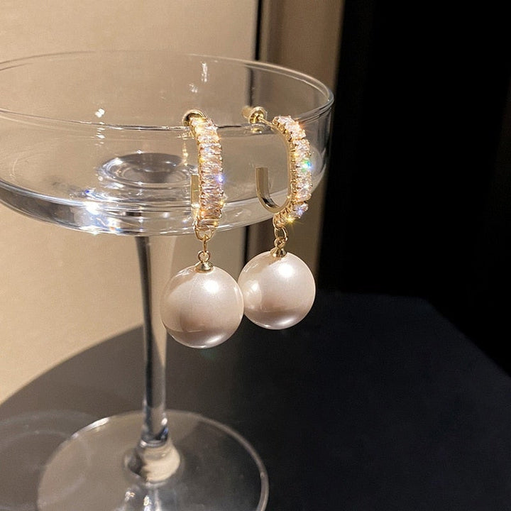Luxury Pearl Earrings with Zirconia - Delphine-White-Nora Luxe