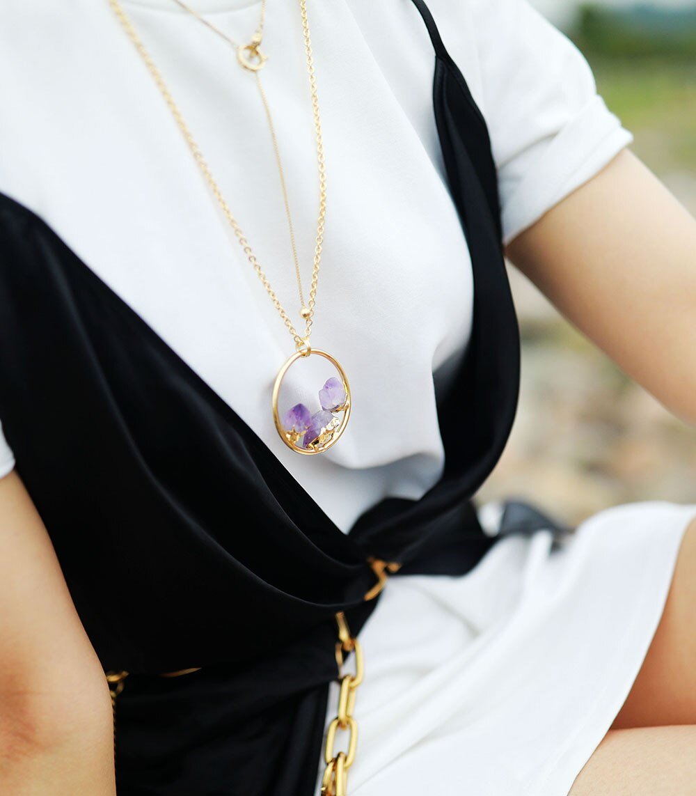 Minimalist Amethyst Raw Stone Necklace - Evelyne-Nora Luxe
