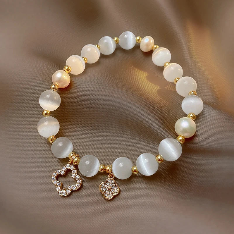 NATURAL CRYSTAL AND PEARL BRACELET-Nora Luxe