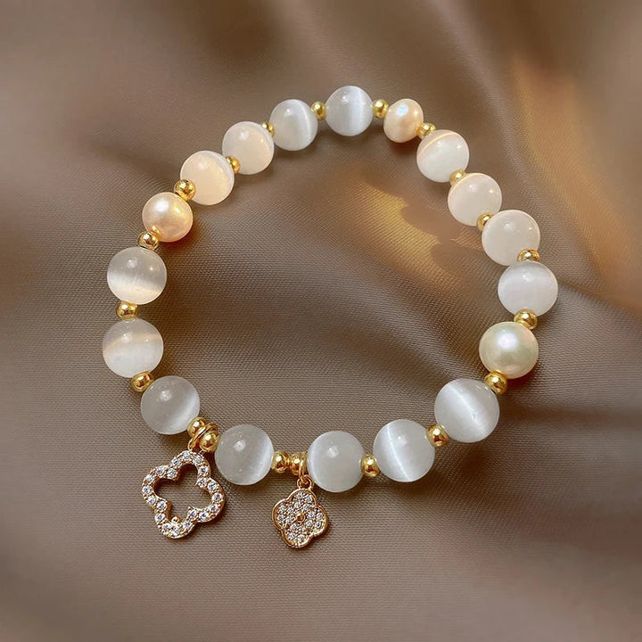 NATURAL CRYSTAL AND PEARL BRACELET-Nora Luxe