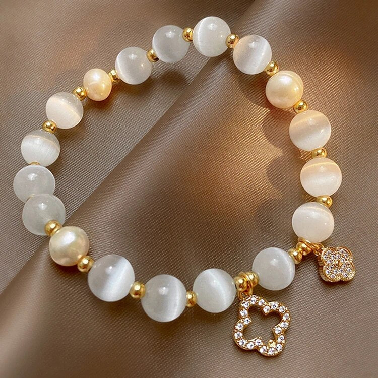 NATURAL CRYSTAL AND PEARL BRACELET-Nora Luxe