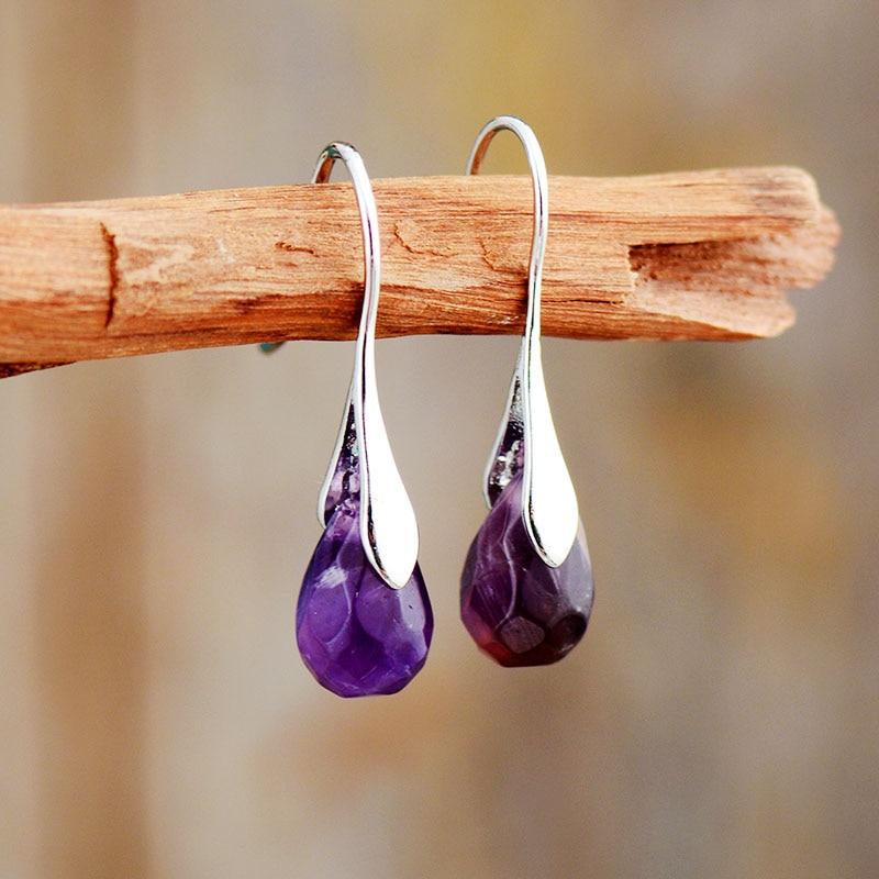 Natural Drop Gemstone Earrings - Serenella-Amethyst-Nora Luxe