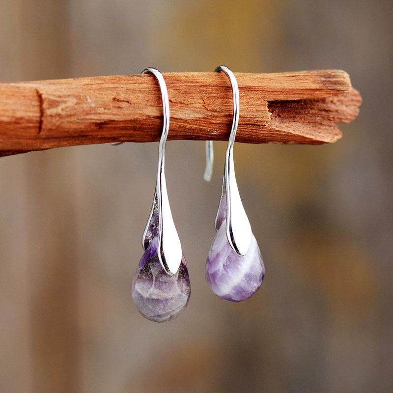 Natural Drop Gemstone Earrings - Serenella-Amethyst-Nora Luxe