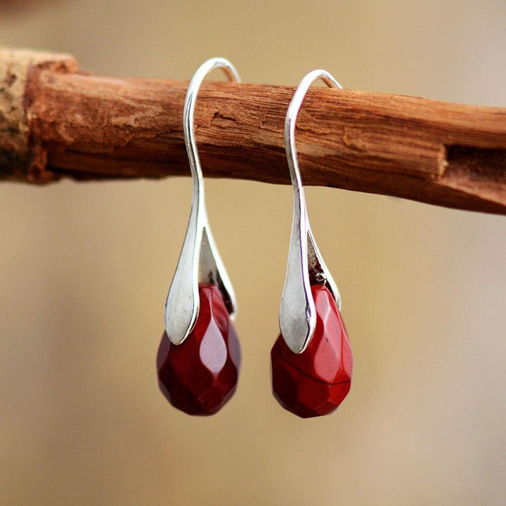 Natural Drop Gemstone Earrings - Serenella-Red Jasper-Nora Luxe