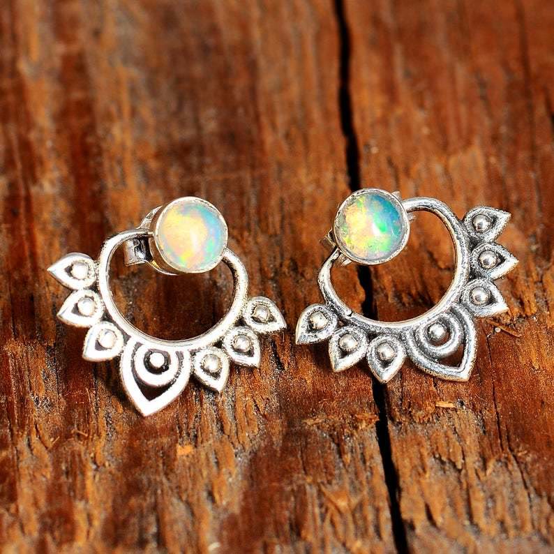 Natural Opal Lotus Earrings - Sophia-Nora Luxe