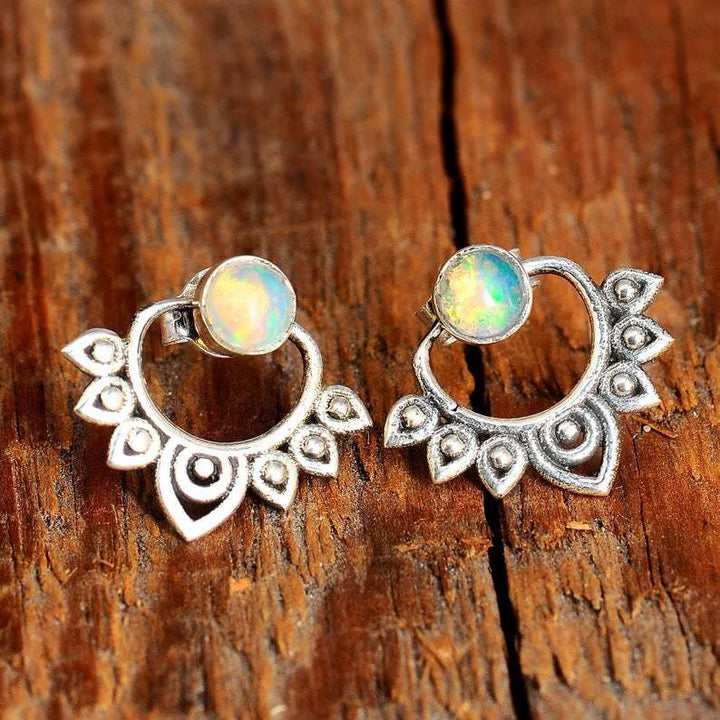 Natural Opal Lotus Earrings - Sophia-Nora Luxe