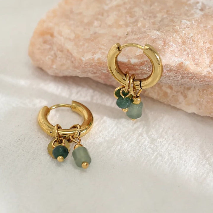 Natural Stone Gold Hoops | Elegant Women's Jewellery-Nora Luxe