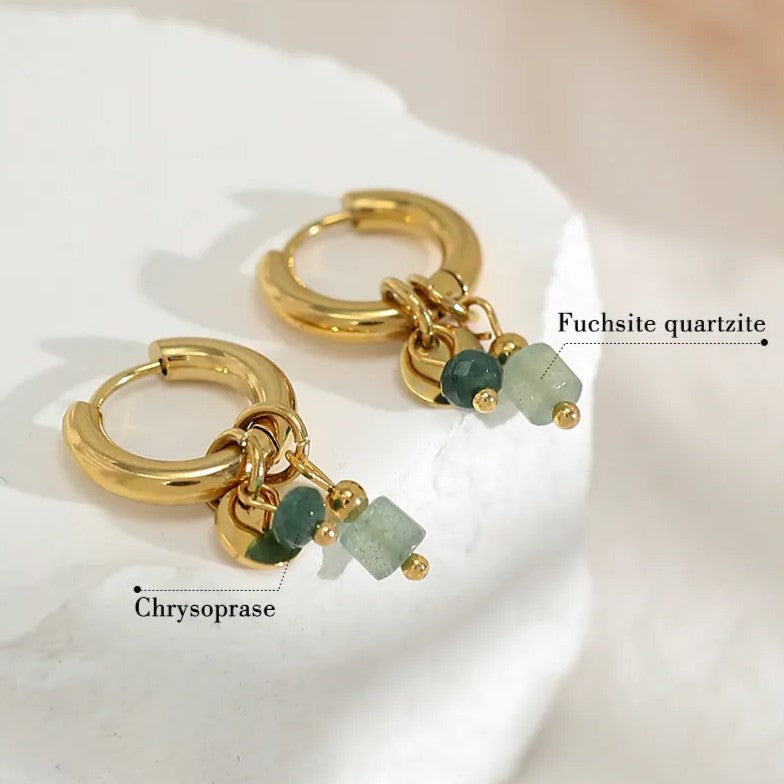 Natural Stone Gold Hoops | Elegant Women's Jewellery-Nora Luxe