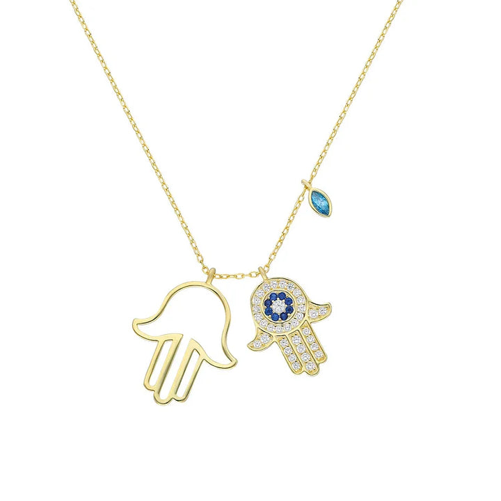 Necklace with Fatima's Hand and Evil Eye - Yasmin-Gold-Nora Luxe