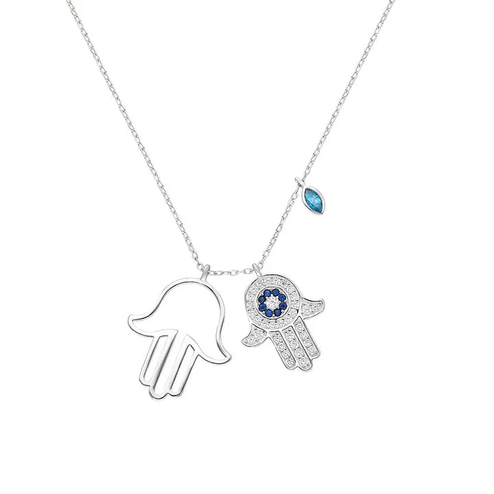 Necklace with Fatima's Hand and Evil Eye - Yasmin-Silver-Nora Luxe