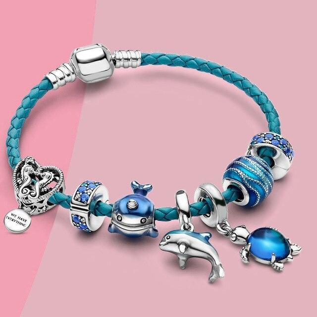 Ocean Breeze Bracelet with Charms in Leather and Silver - Julia-6.30 in-Nora Luxe