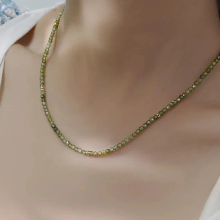 Olive Green Zirconia Necklace - Celeste-Without Zirconia-Nora Luxe