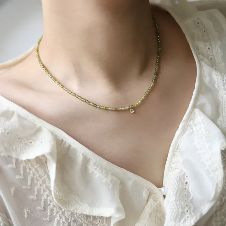 Olive Green Zirconia Necklace - Celeste-Without Zirconia-Nora Luxe