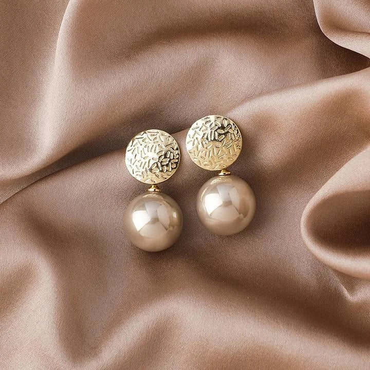Pearl Earrings with 18K Gold Plated Copper - Celeste-Taupe-Nora Luxe