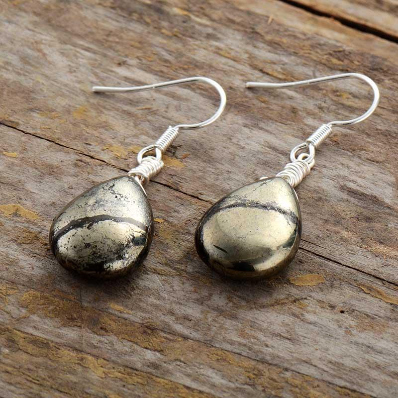 Reflective Pyrite Drop Earrings - Elara-Nora Luxe