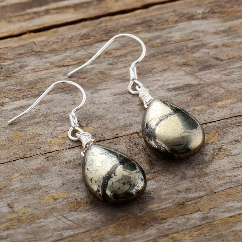 Reflective Pyrite Drop Earrings - Elara-Nora Luxe