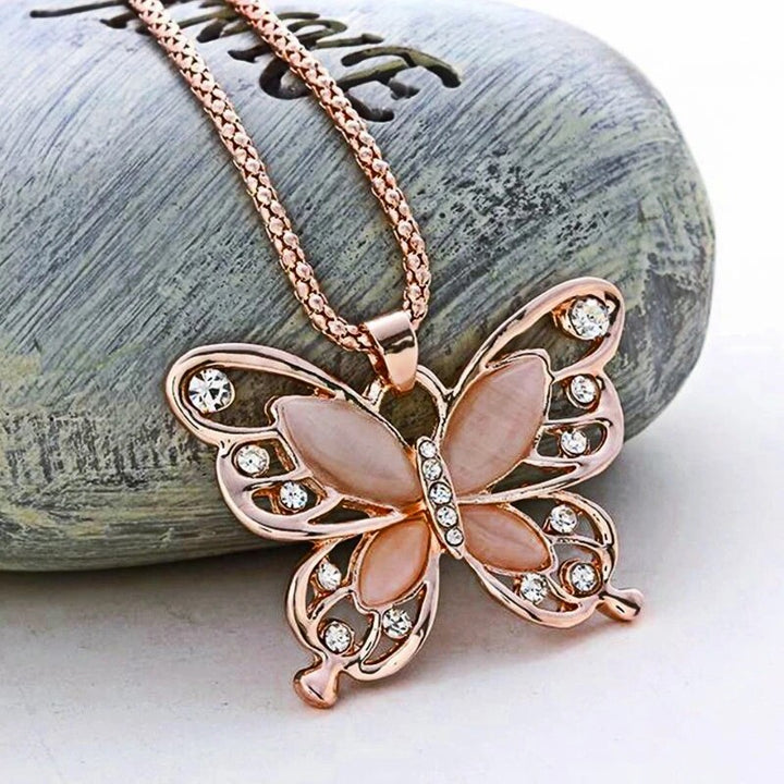 ROSE GOLD OPAL BUTTERFLY NECKLACE-Nora Luxe