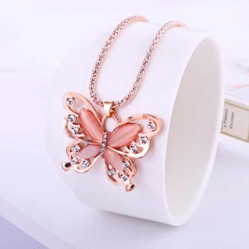 ROSE GOLD OPAL BUTTERFLY NECKLACE-Nora Luxe